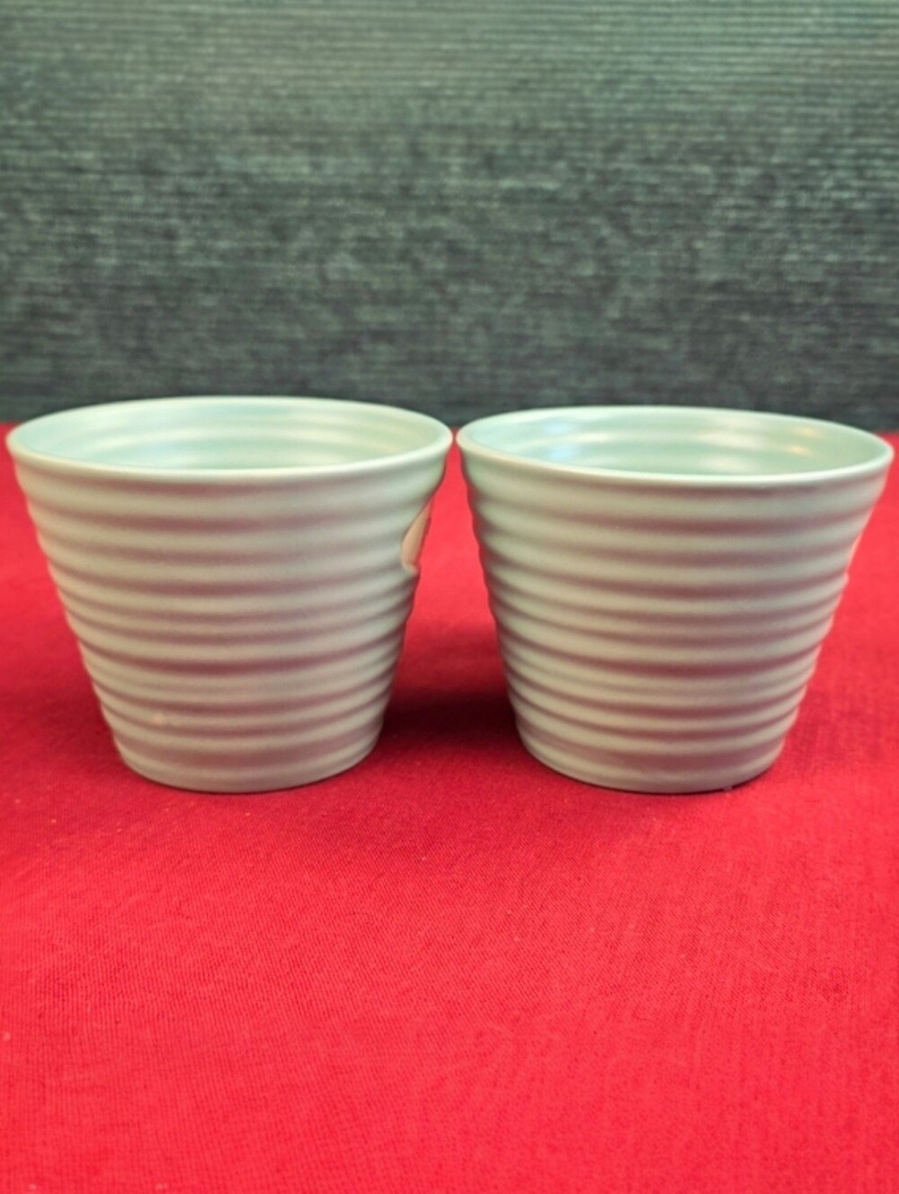 Starbucks 2007 Mocha Mugs 9 oz Ribbed Teal Ceramic Set Of 2 - Picture 8 of 12